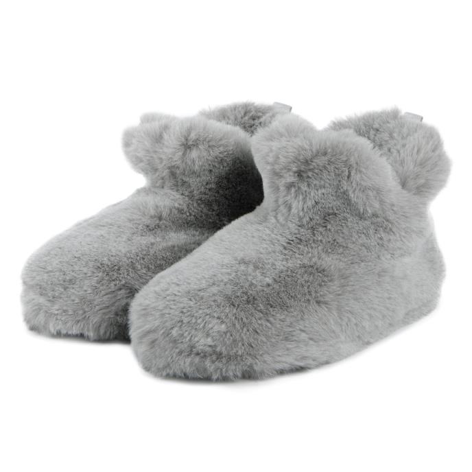 totes® Ladies Faux Fur Boot Slippers Grey Extra Image 2